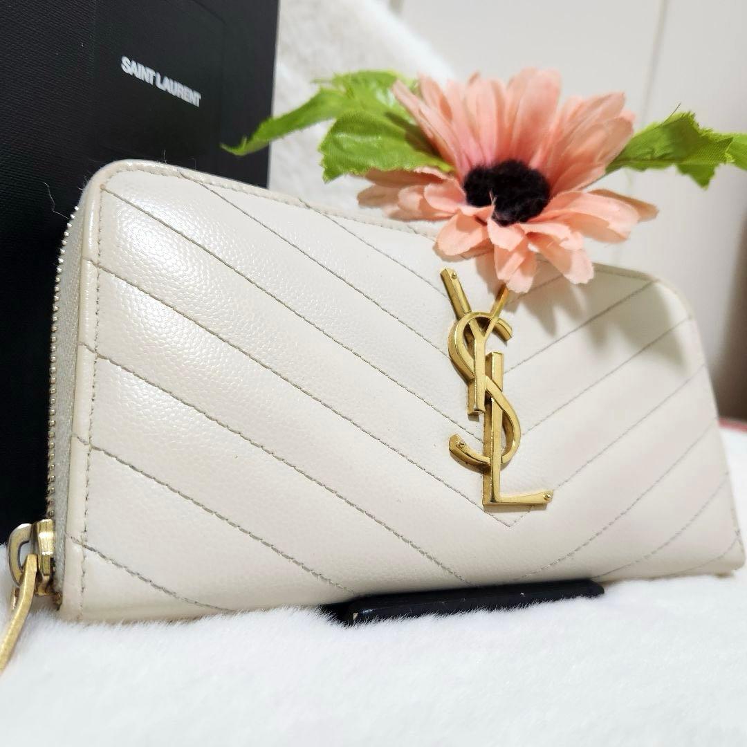 ✨極美品✨サンローラン　長財布　ラウンドファスナー ホワイトベージュ