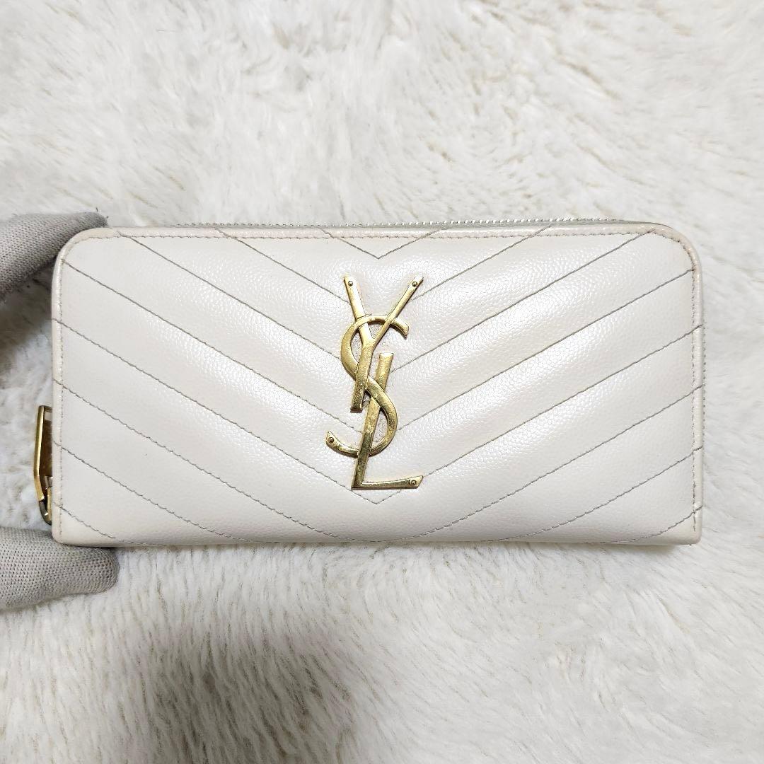 ✨極美品✨サンローラン　長財布　ラウンドファスナー ホワイトベージュ