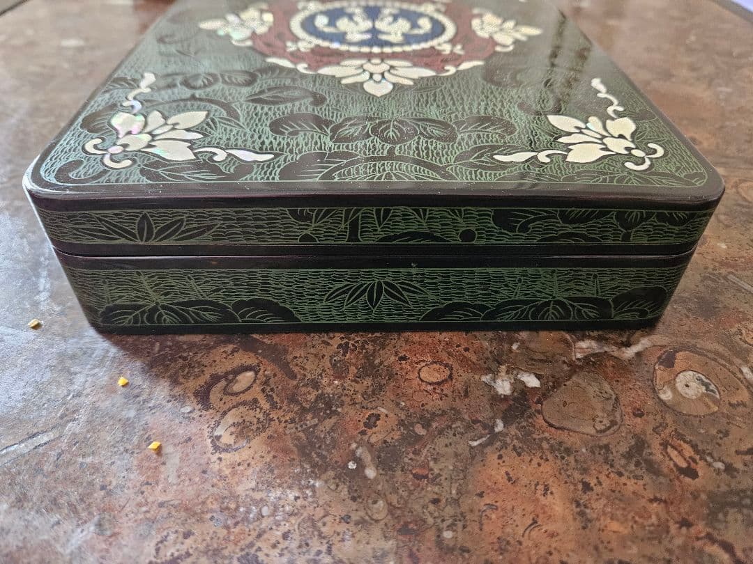 南都 東雲作 正倉院模様 螺鈿毛彫硯箱 共箱 漆器 書道具 文箱　硯　書道具