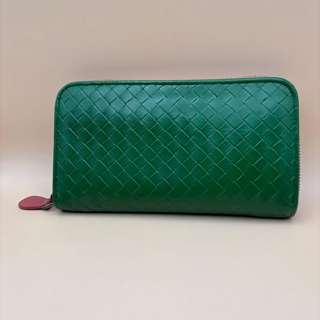 ③◆正規品◆ボッティガヴェネタイントレチャート ラウンドファスナー長財布グリーン