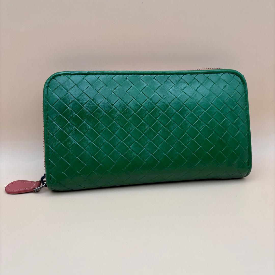 ③◆正規品◆ボッティガヴェネタイントレチャート ラウンドファスナー長財布グリーン