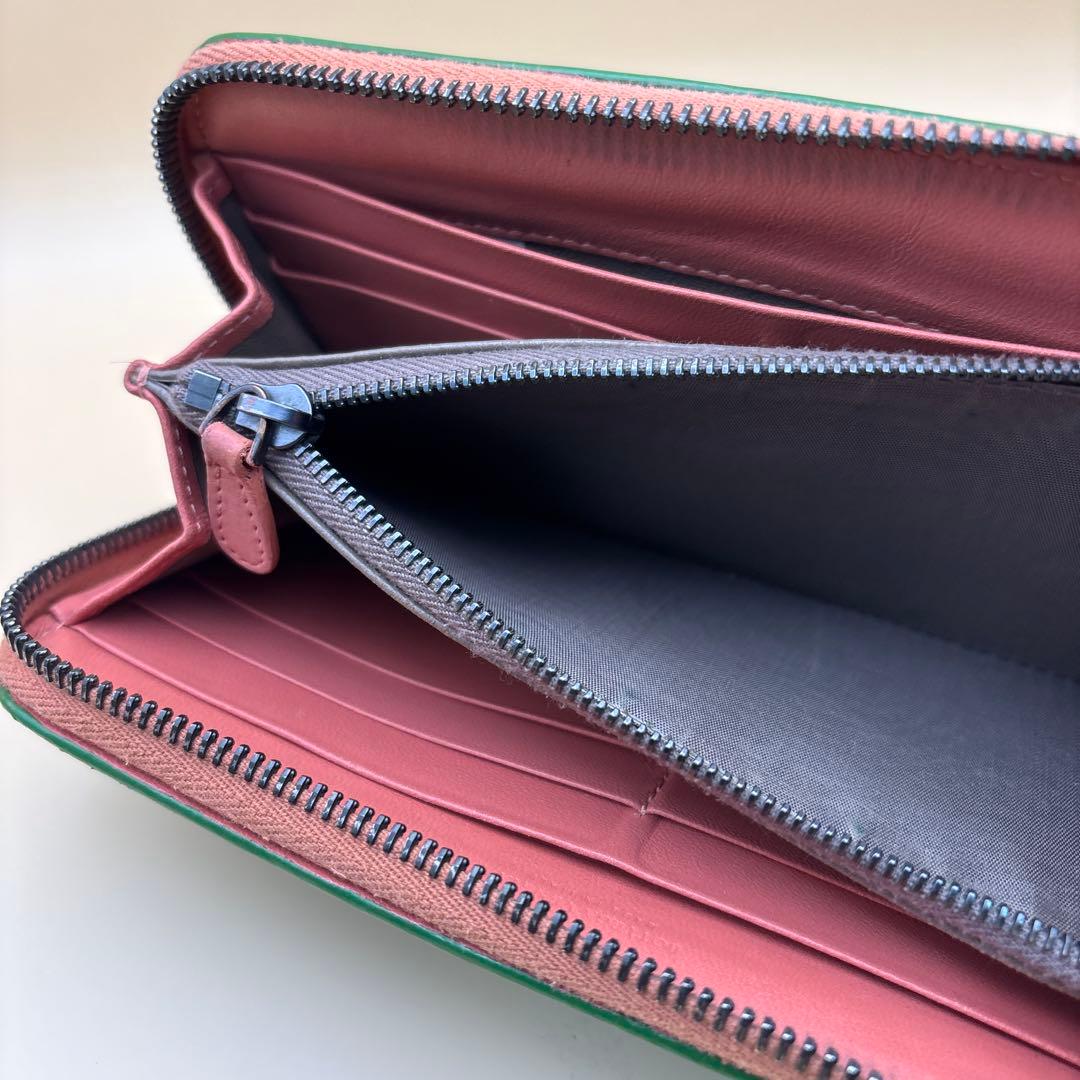 ③◆正規品◆ボッティガヴェネタイントレチャート ラウンドファスナー長財布グリーン