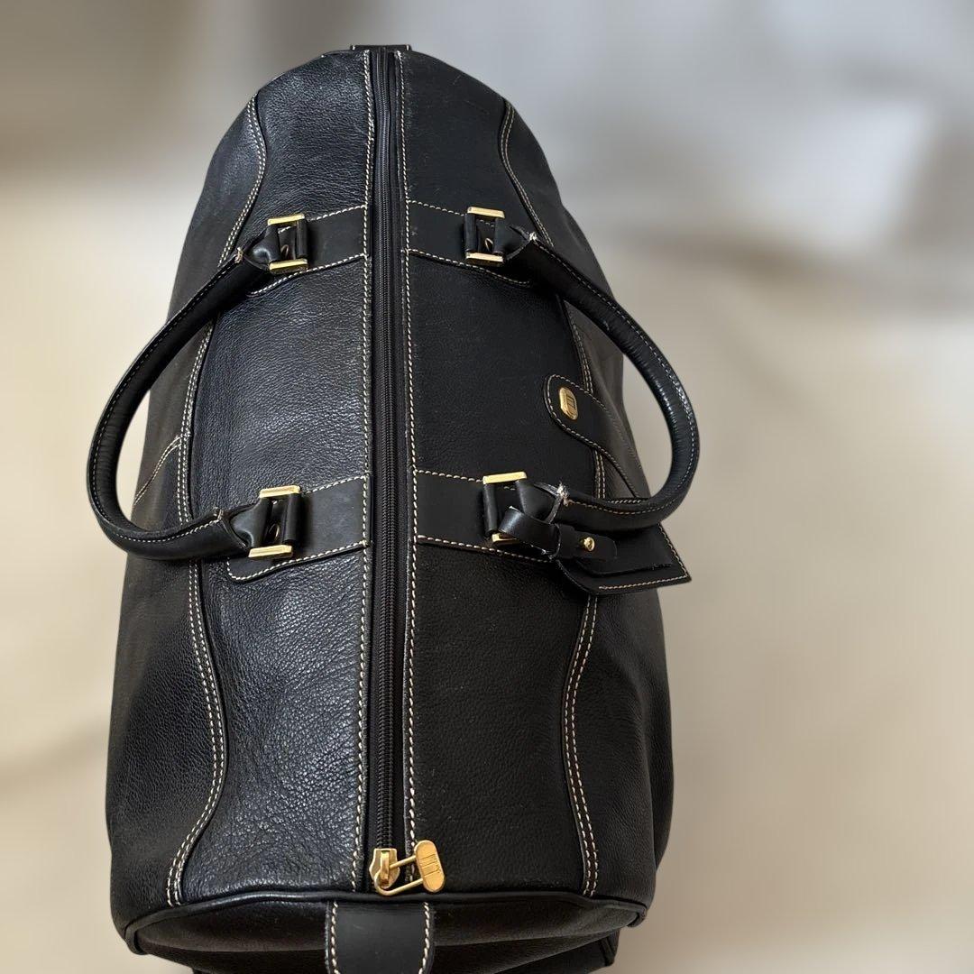 ダンヒル オール レザー ボストンバッグ 大容量 ブラック 黒　シボ革