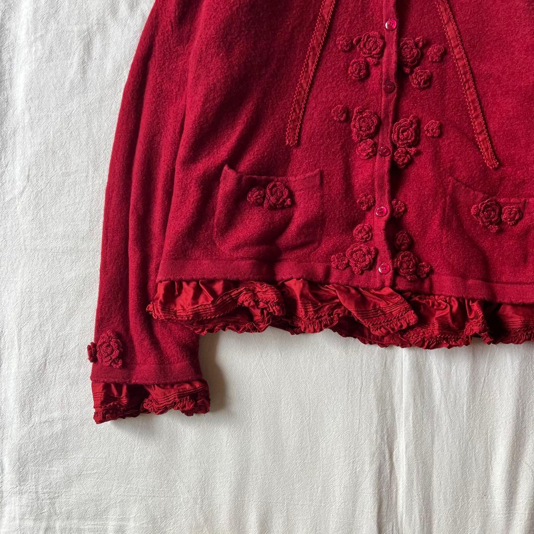 【新品】PINK HOUSE ジャケット ニット フーディ バラ 刺繍 レッド