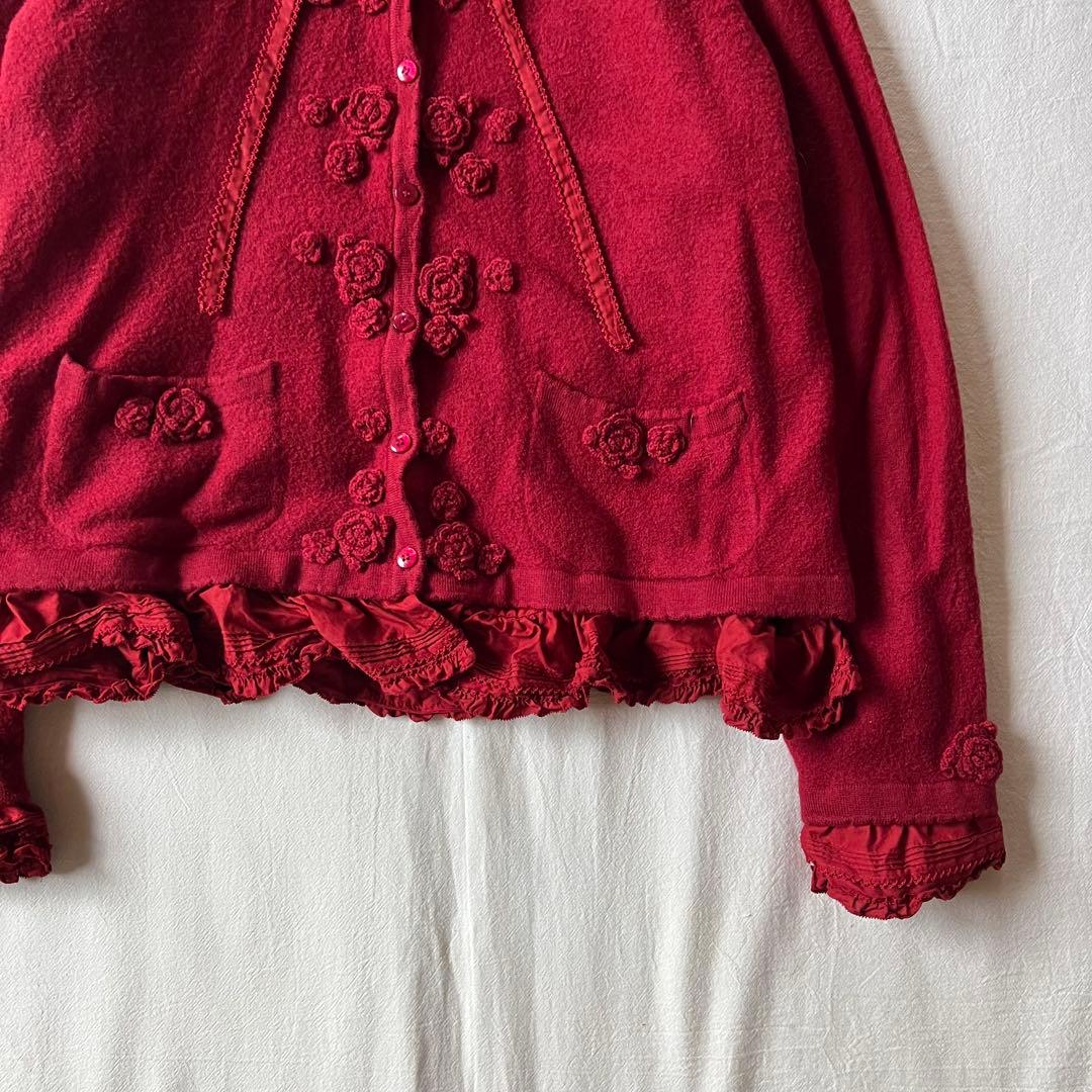 【新品】PINK HOUSE ジャケット ニット フーディ バラ 刺繍 レッド