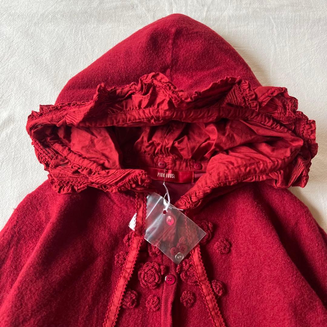 【新品】PINK HOUSE ジャケット ニット フーディ バラ 刺繍 レッド