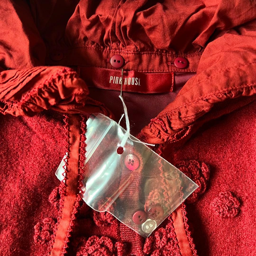 【新品】PINK HOUSE ジャケット ニット フーディ バラ 刺繍 レッド