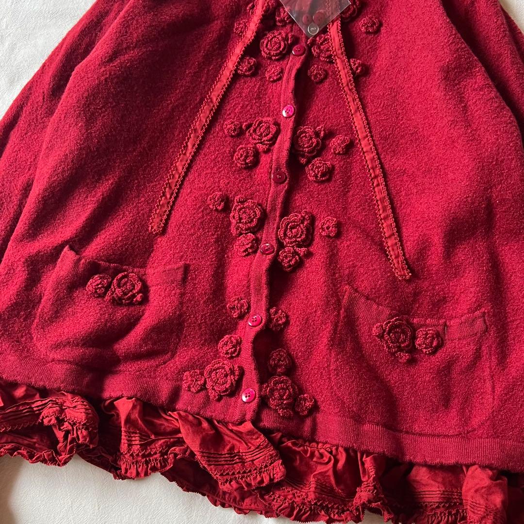 【新品】PINK HOUSE ジャケット ニット フーディ バラ 刺繍 レッド