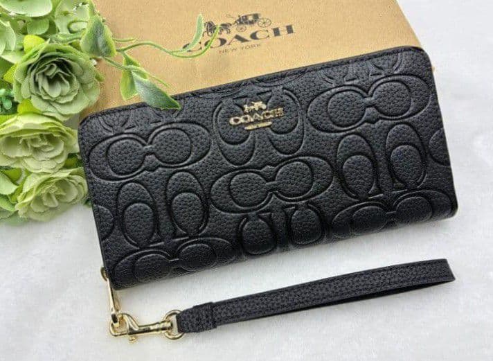 新品未使用コーチ長財布ブラックシグネチャーレディースメンズ送料無料即日発送