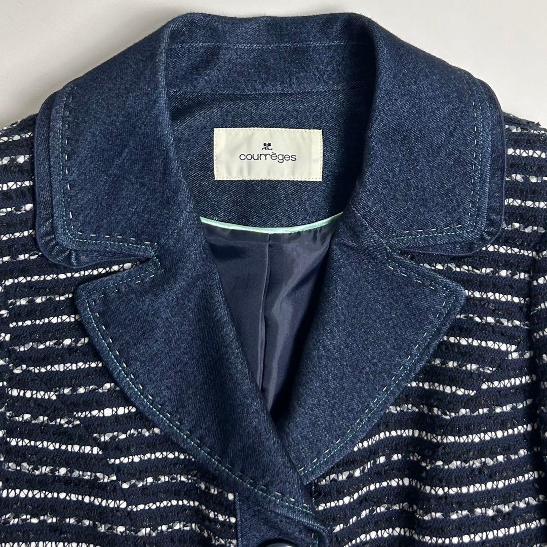 美品♡クレージュ/サマーツイード×デニム切り替えデザインジャケット/ネイビー/L
