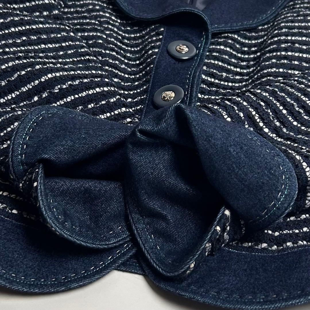 美品♡クレージュ/サマーツイード×デニム切り替えデザインジャケット/ネイビー/L