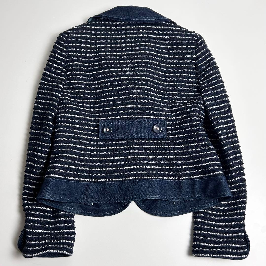 美品♡クレージュ/サマーツイード×デニム切り替えデザインジャケット/ネイビー/L