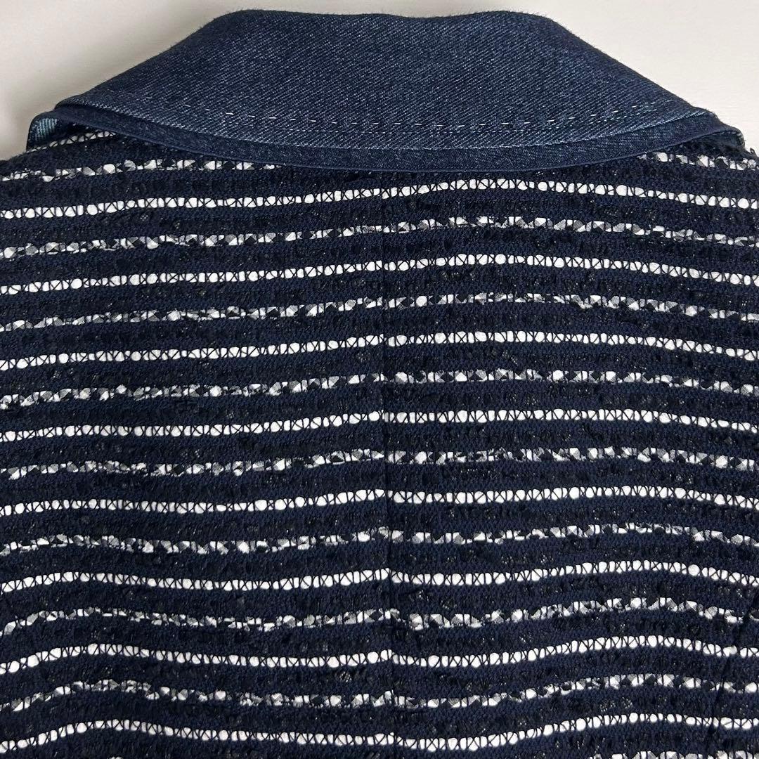 美品♡クレージュ/サマーツイード×デニム切り替えデザインジャケット/ネイビー/L