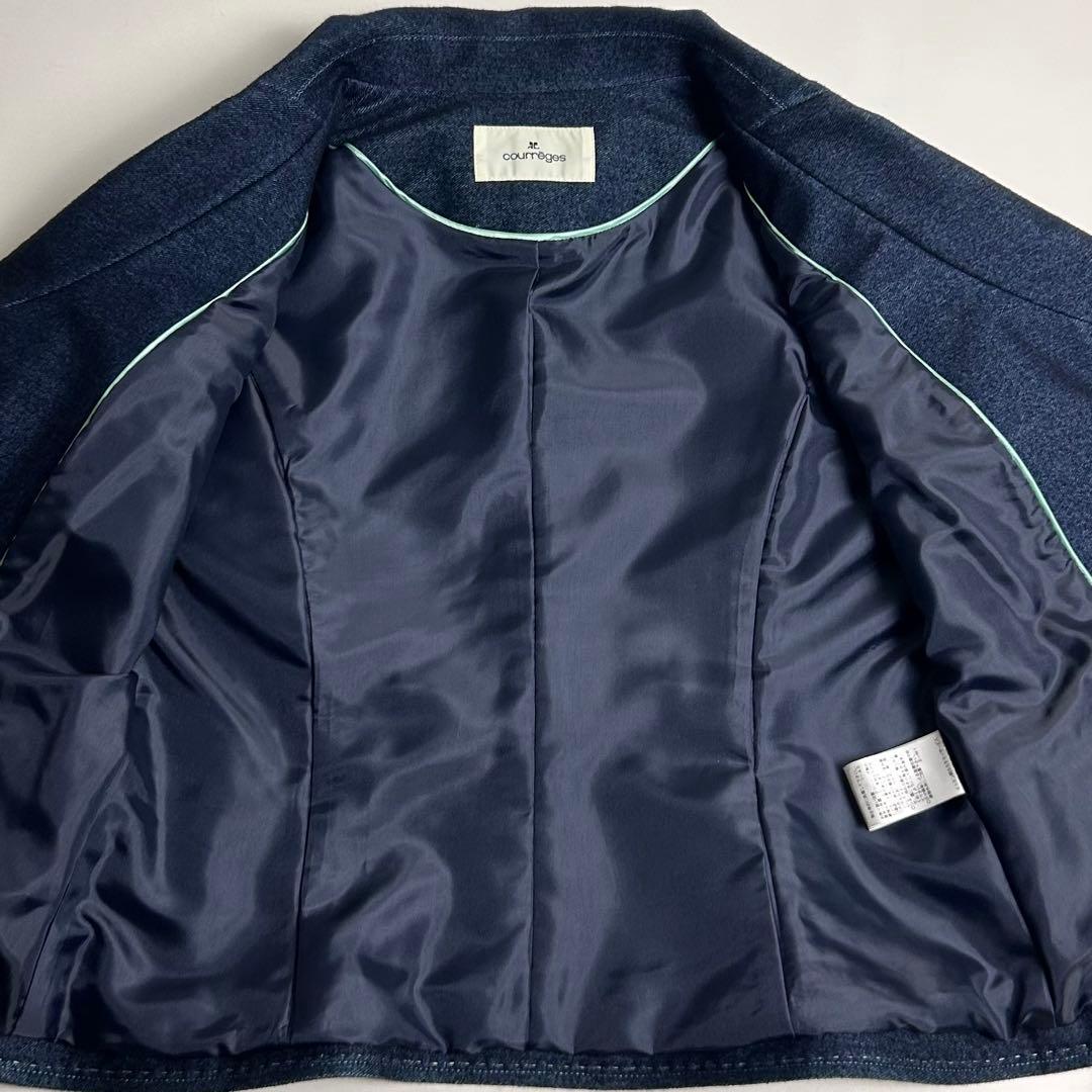 美品♡クレージュ/サマーツイード×デニム切り替えデザインジャケット/ネイビー/L
