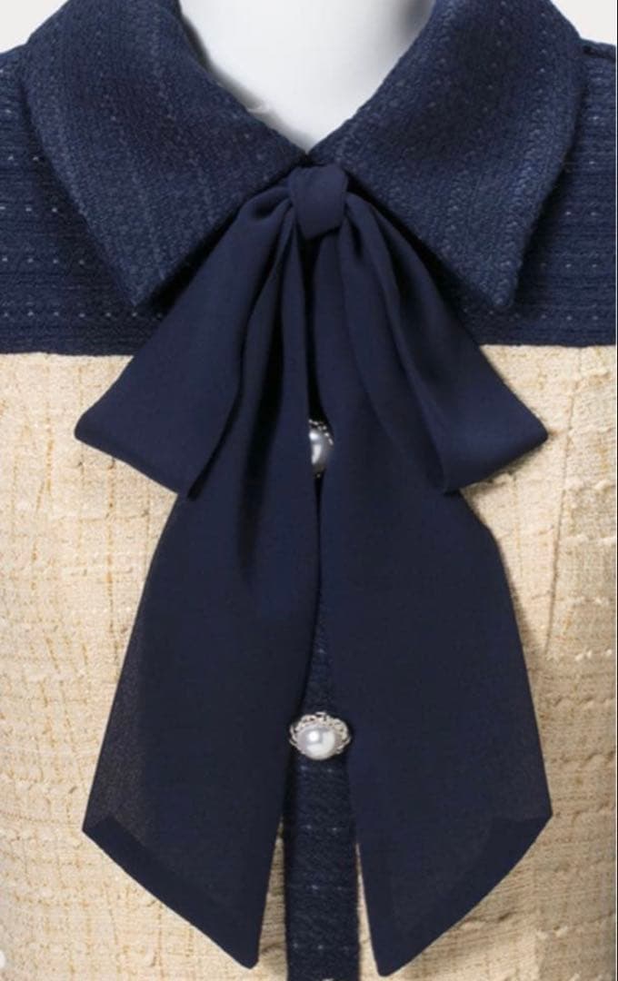 ソブレ 袖ありドレス キャバドレス リボン シースルー ツィードワンピース