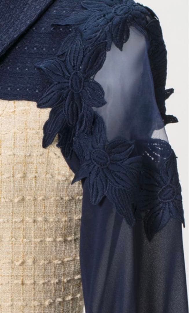 ソブレ 袖ありドレス キャバドレス リボン シースルー ツィードワンピース