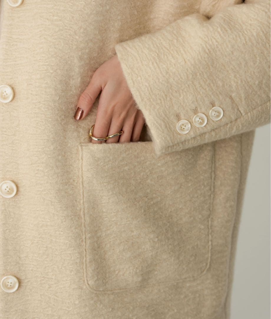 hinari ステンカラーシャギーミドルコート アイボリー ジャケット