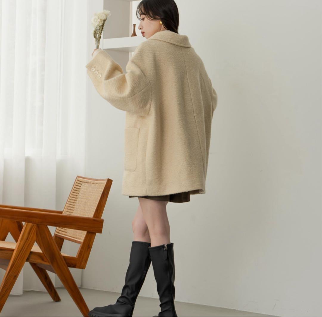 hinari ステンカラーシャギーミドルコート アイボリー ジャケット