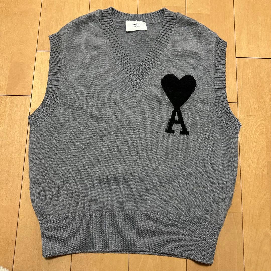 AMI PARIS アミパリス グレーニットベスト Lサイズ ポルトガル製