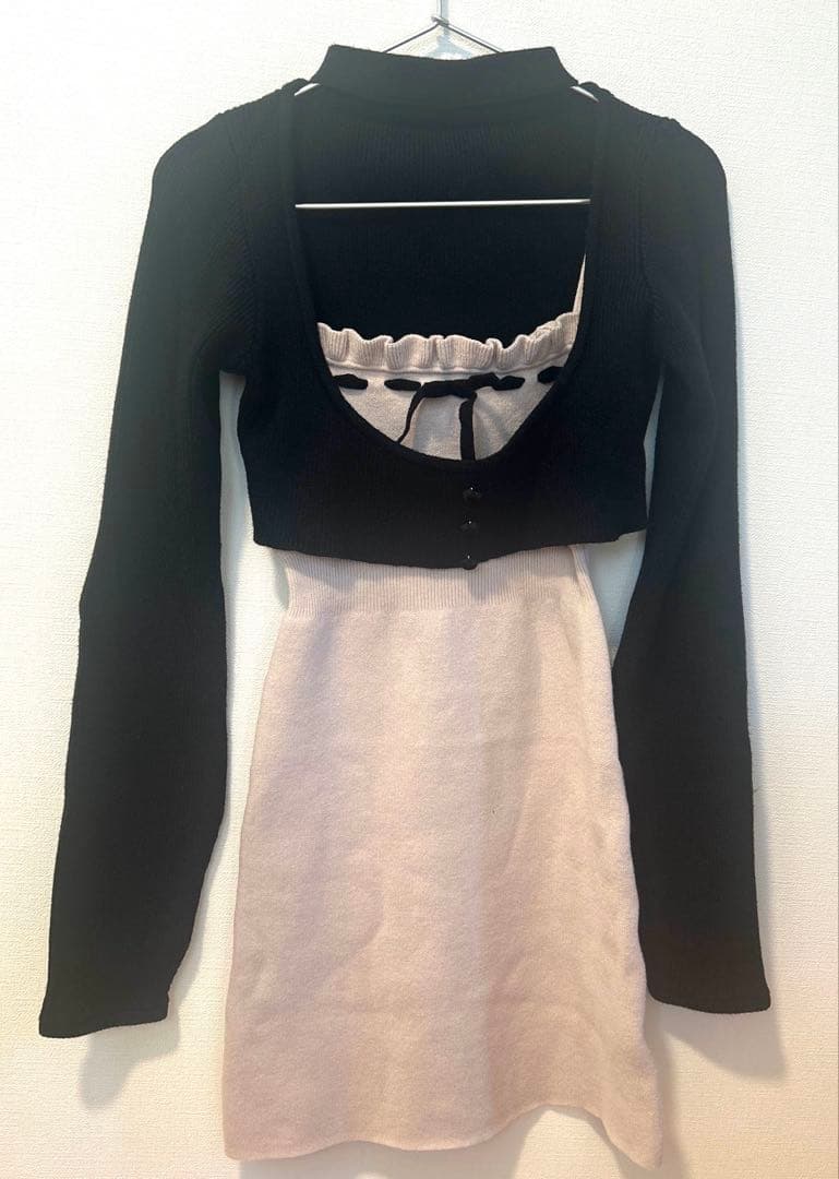 NoGenki ニットトップス×ニットキャミワンピース ピンク