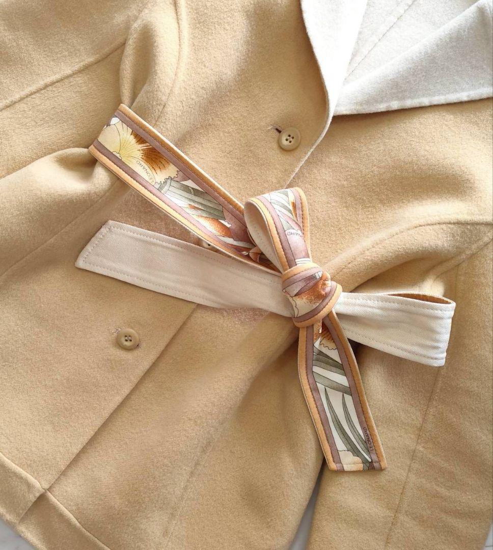 レオナール ダブルフェイス 袖口 フラワー トリム リボン ジャケット コート