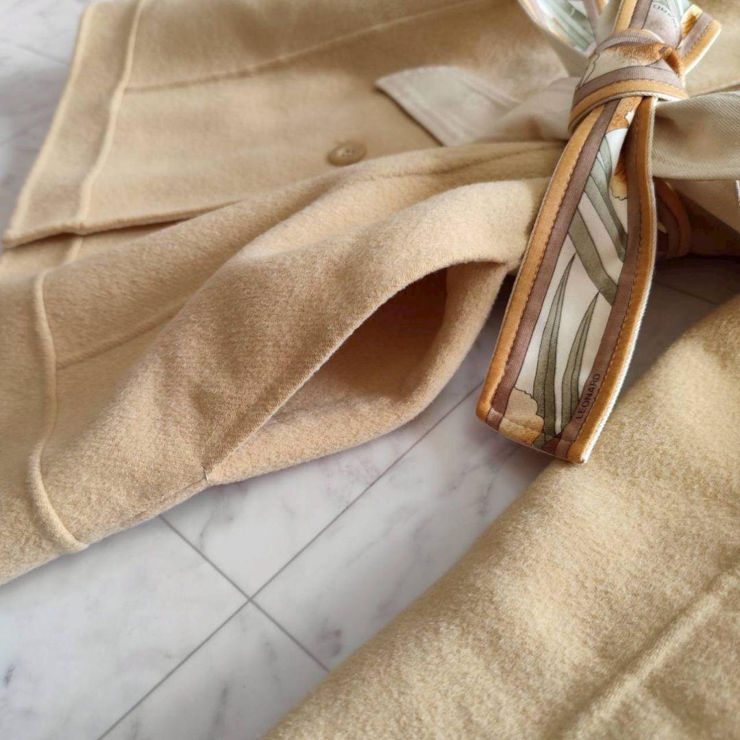 レオナール ダブルフェイス 袖口 フラワー トリム リボン ジャケット コート