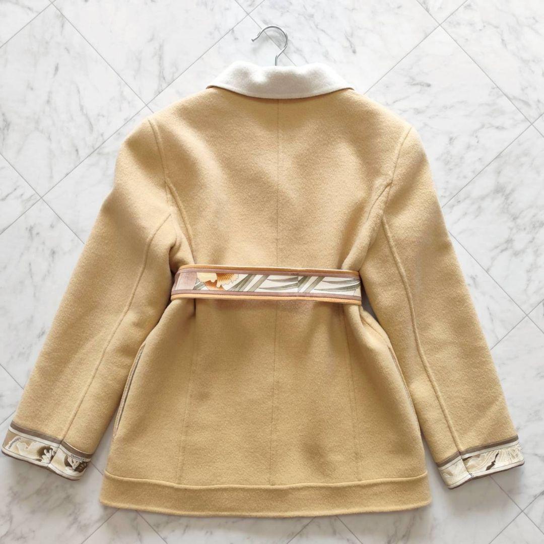 レオナール ダブルフェイス 袖口 フラワー トリム リボン ジャケット コート