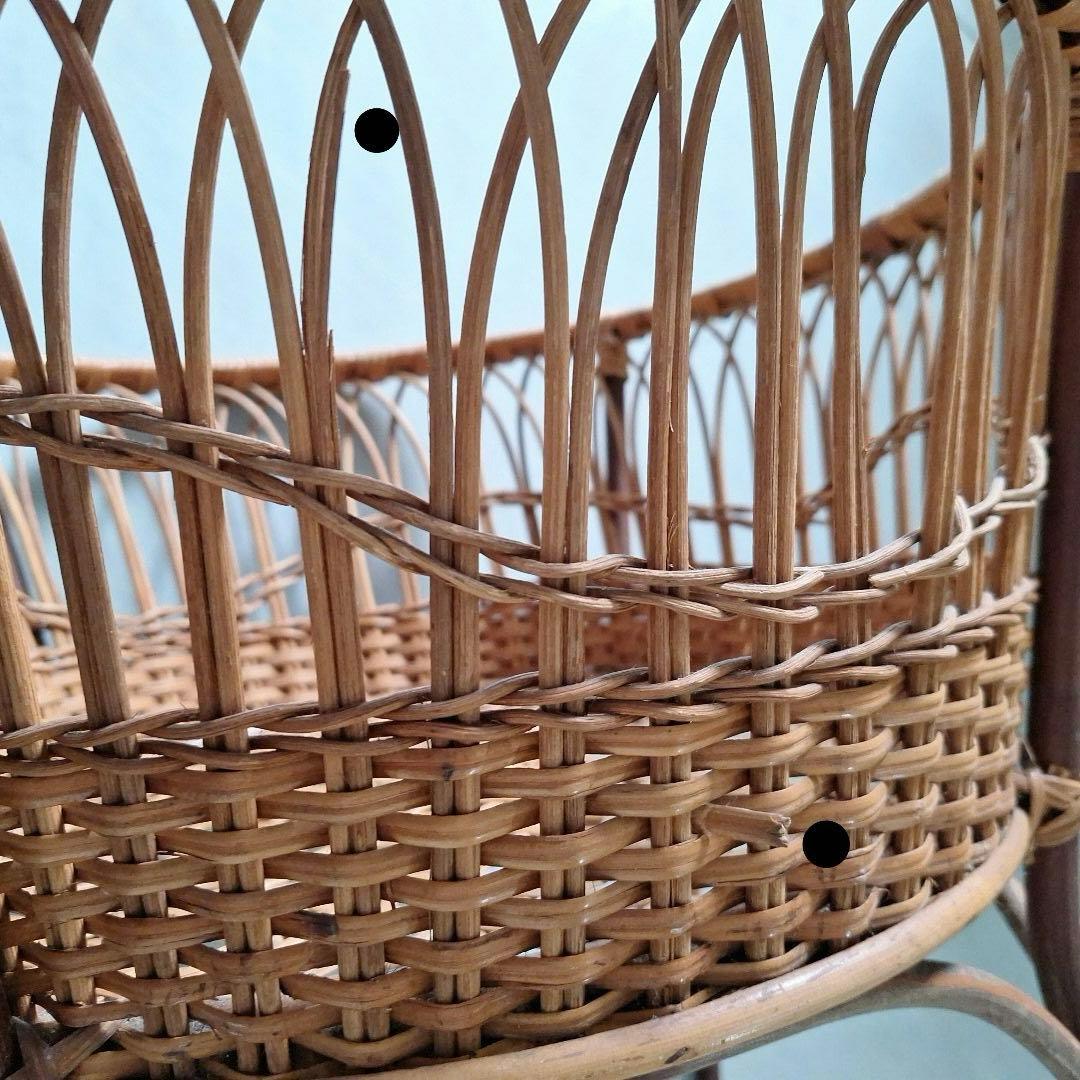 脱衣かご ラタン 藤 ラック 希少 サークル 古道具