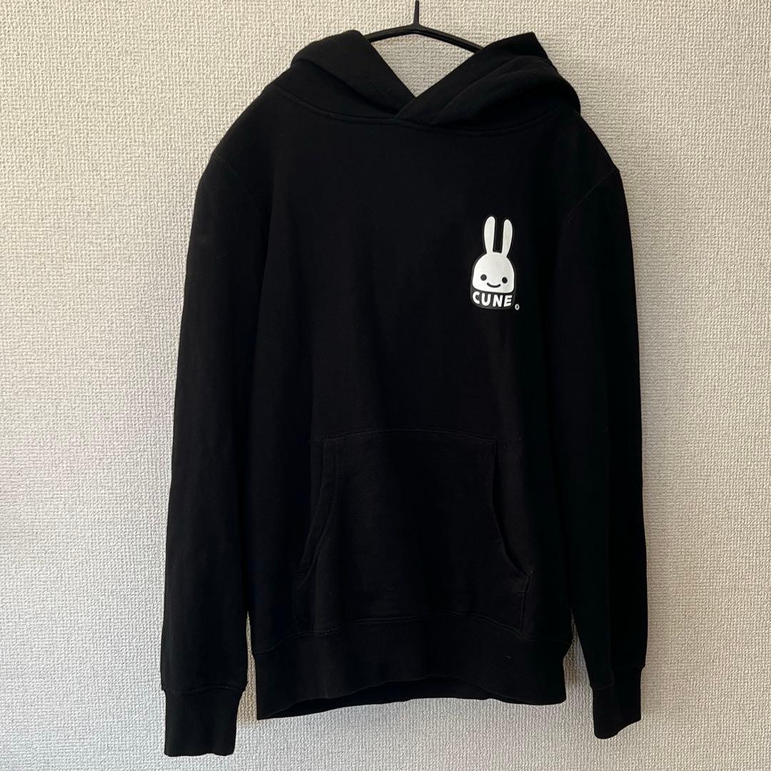 美品 CUNE キューン ウサギ 両面ロゴ パーカー S ブラック