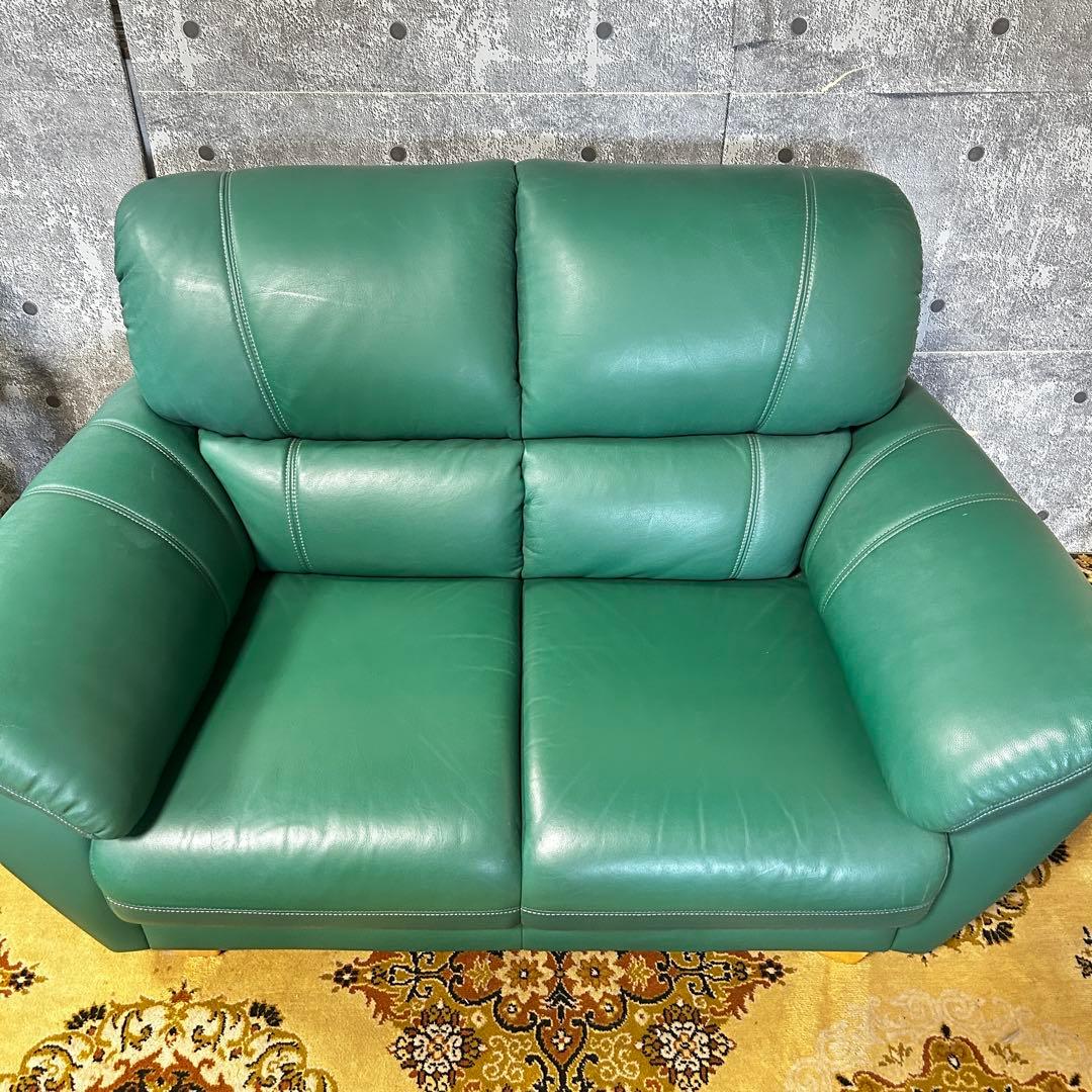▼꧁革素材꧂2人掛けアームソファ グリーン レザー 合成皮革 リビング
