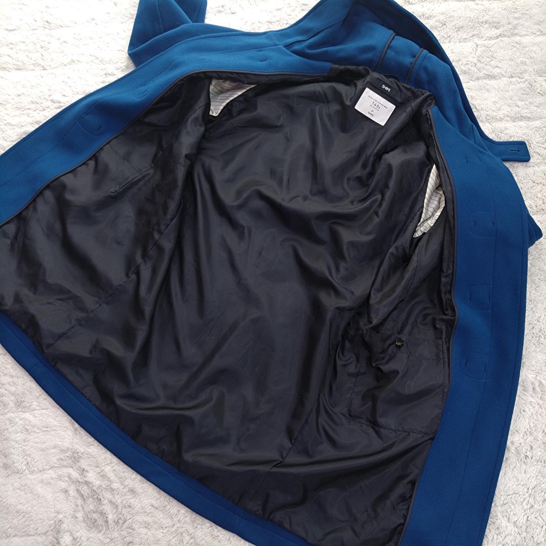 Ｌ　シップスSHIPS ダッフルコート メリノウール 140S トグル　青　Ｌ