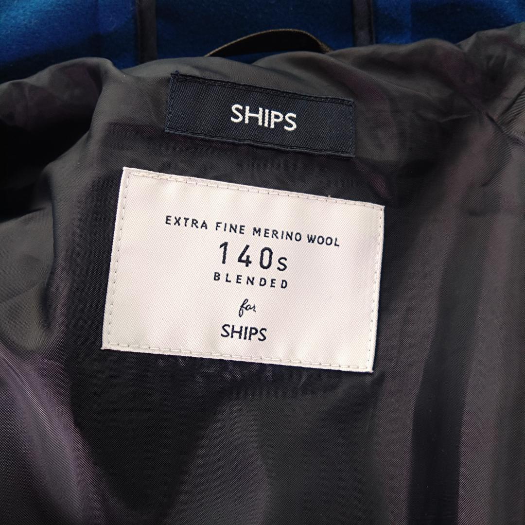 Ｌ　シップスSHIPS ダッフルコート メリノウール 140S トグル　青　Ｌ