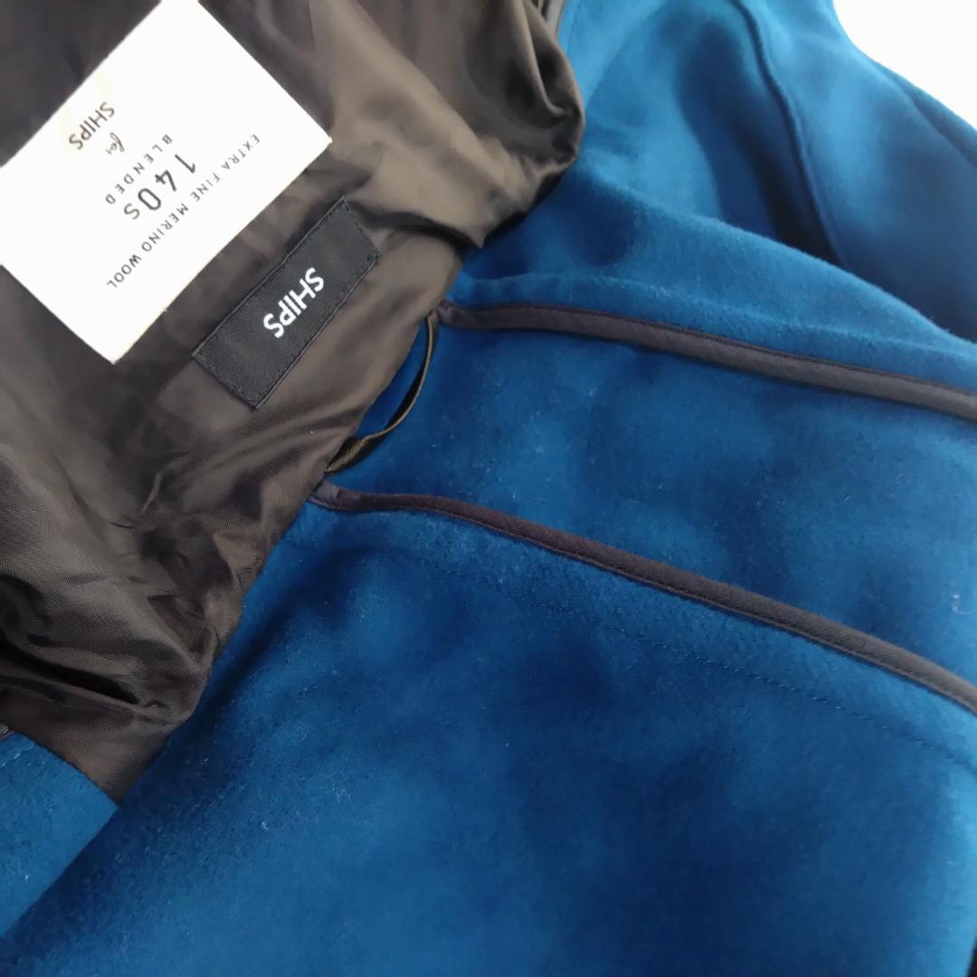 Ｌ　シップスSHIPS ダッフルコート メリノウール 140S トグル　青　Ｌ