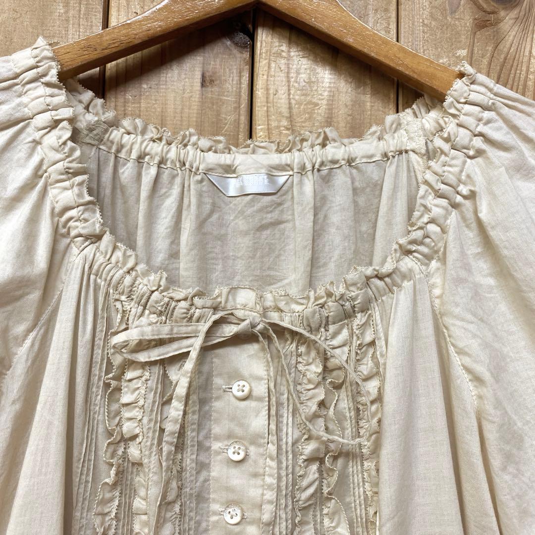 <極美品>ピンクハウス 綿ローン 半袖チュニックブラウス 生成り バニラ