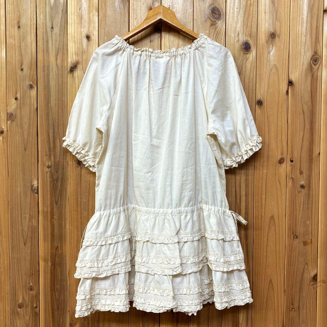 <極美品>ピンクハウス 綿ローン 半袖チュニックブラウス 生成り バニラ