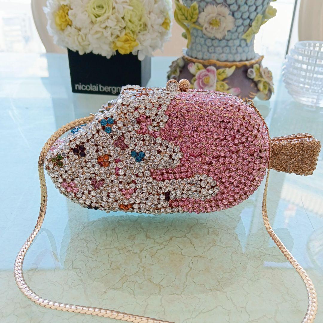 アイスクリーム型　ビジュー　ストーン　クラッチバッグ　パーティー　カクテル