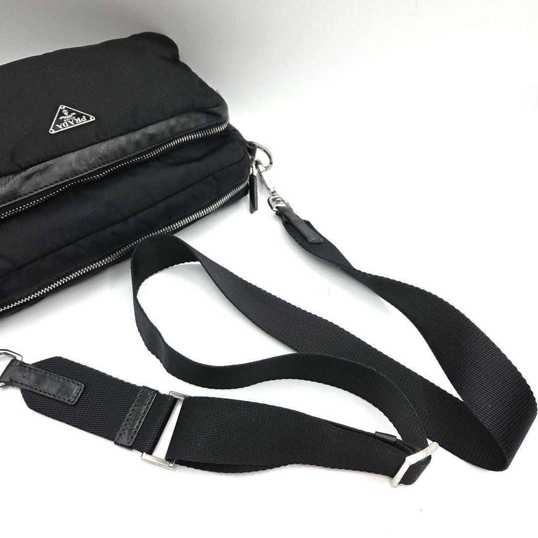 PRADA ショルダーバッグ ナイロン レザー カメラバッグ ロゴプレート ネロ