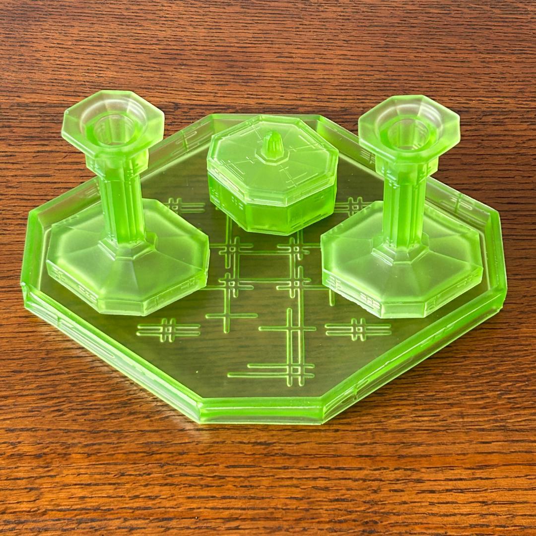 イギリス アンティーク ウランガラス ドレッシングセット 1930年頃 696A