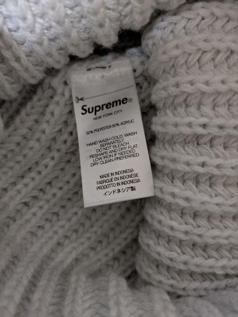 Supreme シュプリーム ビーニー ニット帽 グレー 白 刺繍ロゴ 美品