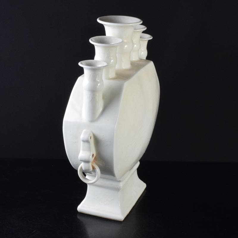 中国　大明宣徳年製　白磁　遊環　雲龍鳳凰文瓶　多口瓶　M　7311A