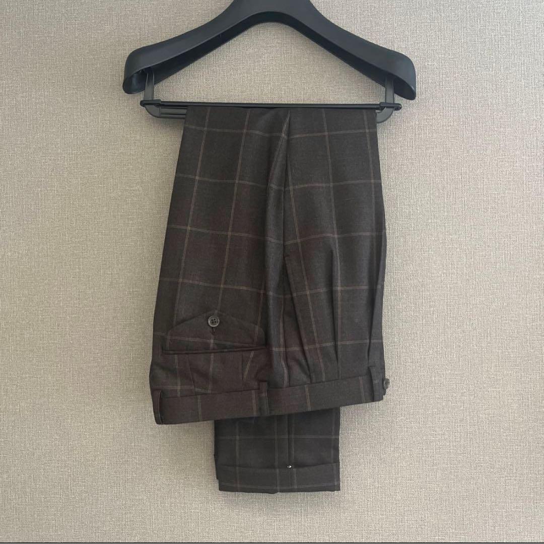 ら*ぼ様 オーダースーツ　ブラウン　茶　チェック　ダブル　super 100