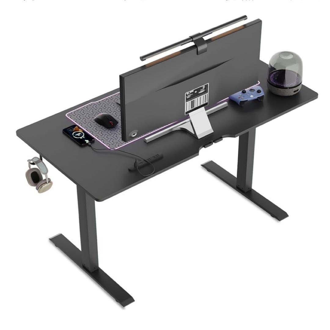電動昇降式デスク ブラック ゲーミングデスク コンセント付き 静音 pcデスク