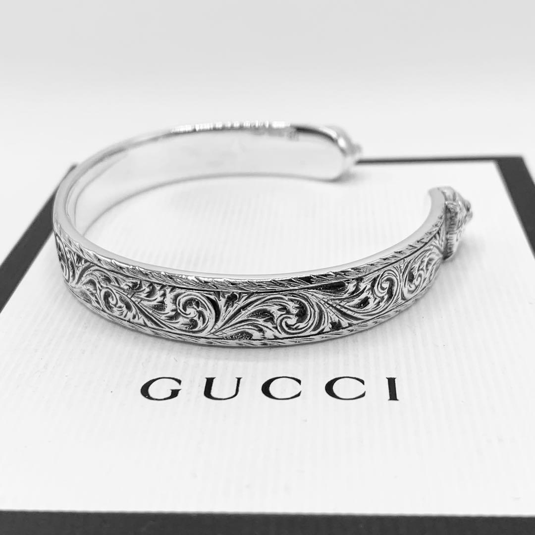 【美品/希少】GUCCI バングル　キャット　タイガー　ヘッド　アラベスク　燻