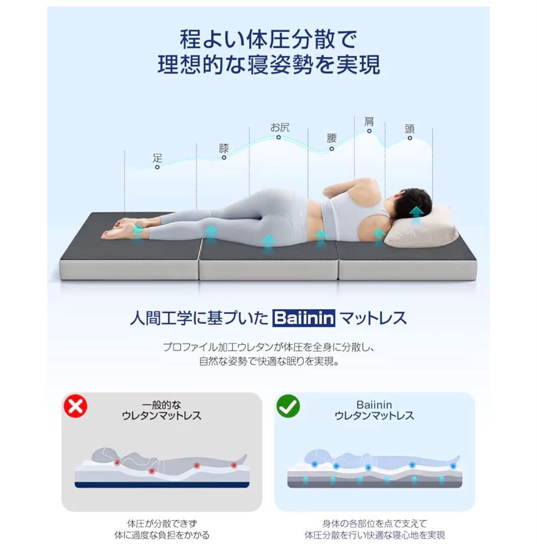 マットレス　セミダブル　高反発 硬め190N 密度36D 折りたたみ　ブラック