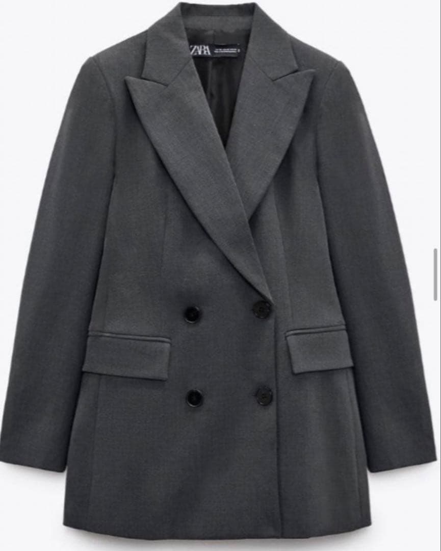 ZARA ダブルブレストブレザー　ダブルボタンテーラードジャケット　グレー