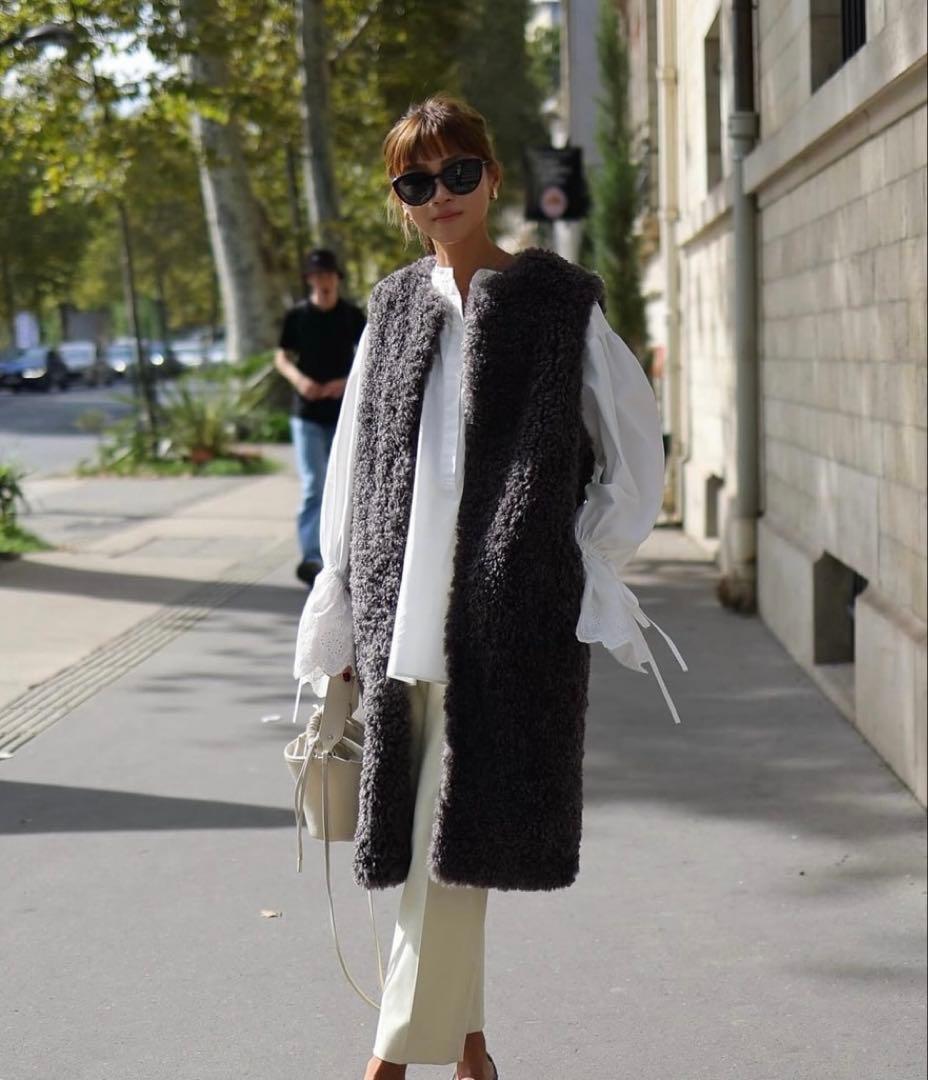 Gypsohila Teddy Vest ダークグレー ロングベスト