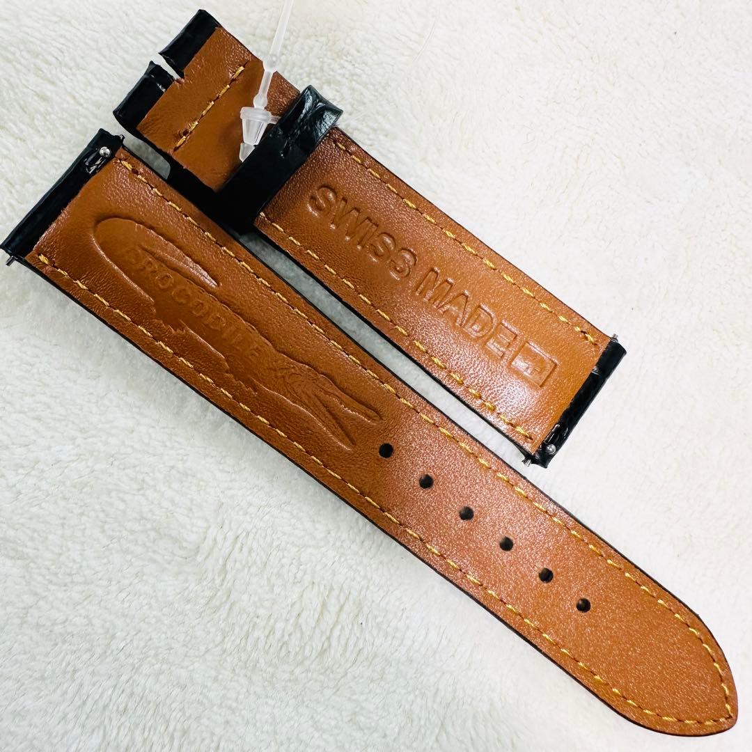 3032#20mm-18mmブラック★本物クロコダイルベルト★スイス製