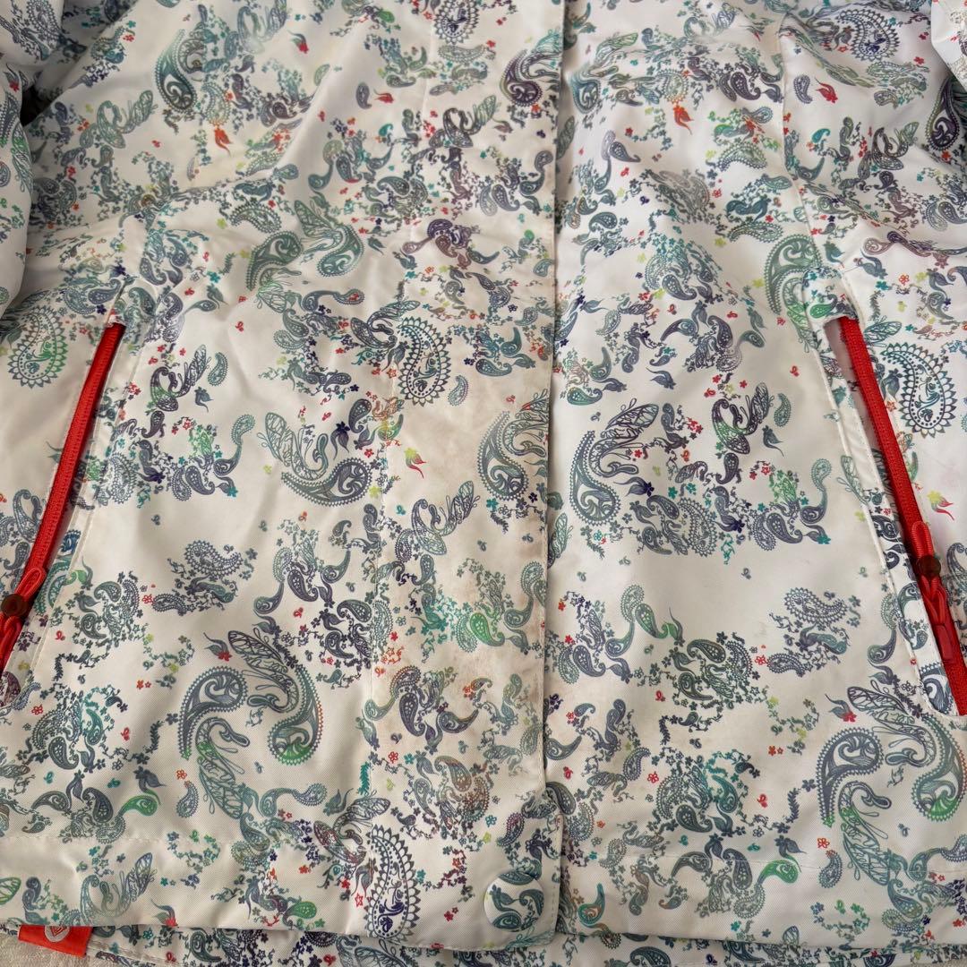 ROXY スノーボードウェア 上S 下9白系ペイズリー柄ジャケット×ピンクパンツ