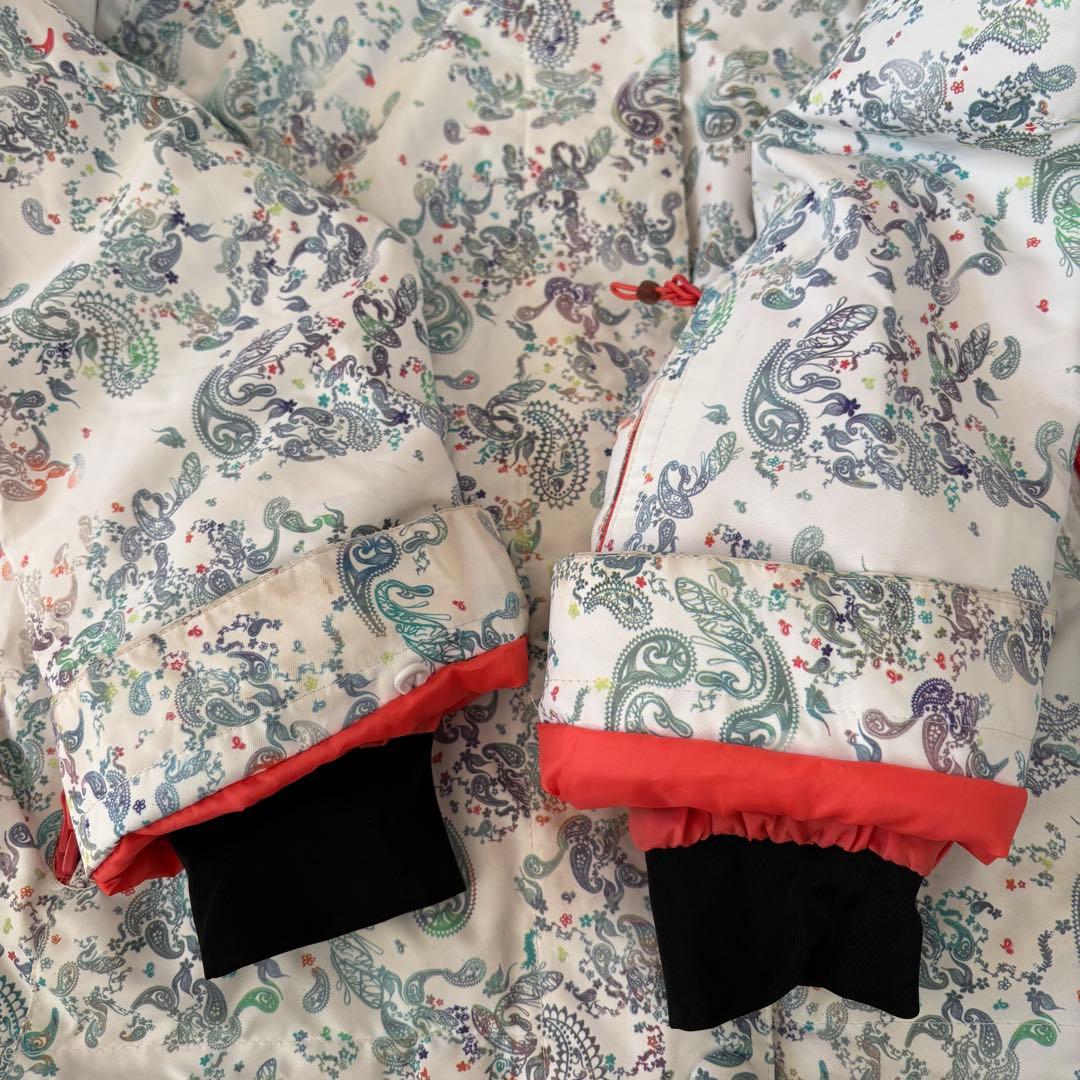 ROXY スノーボードウェア 上S 下9白系ペイズリー柄ジャケット×ピンクパンツ