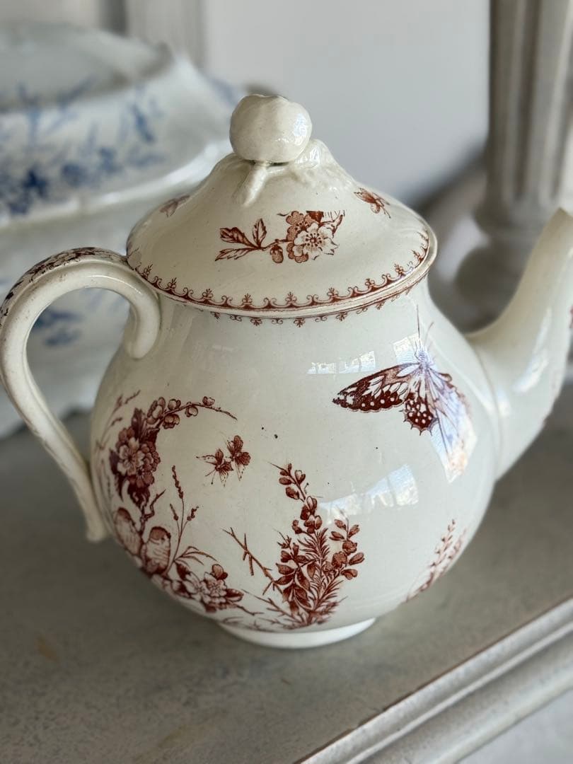 フランスアンティーク陶器リュネヴィルMesange茶ティーポット